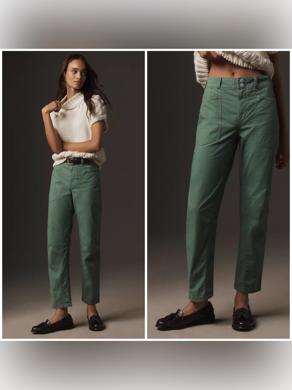 Pilcro Green High-Rise Straight-Leg Utility Pants